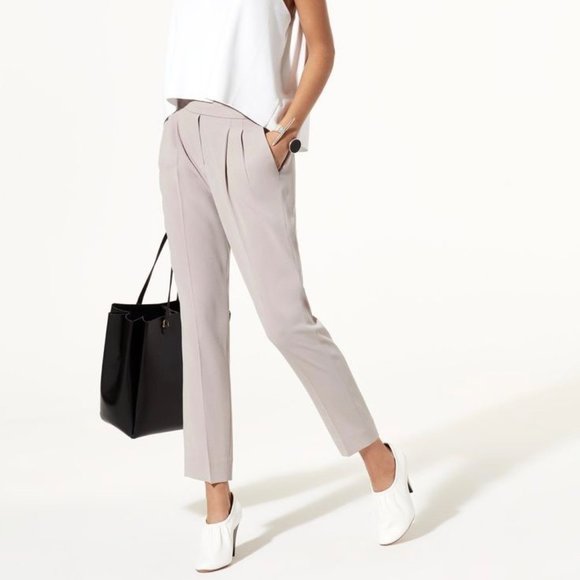 Babaton Aritzia SZ 00 Cohen Cropped Ankle Dress Pants Yellow Pull On Linen Blend - Picture 6 of 10